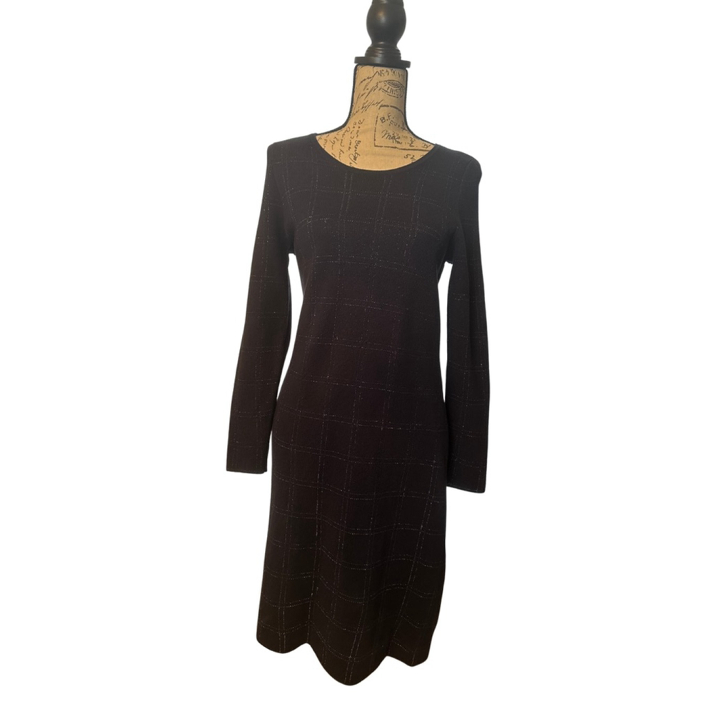 Ann Taylor Factory Size Medium Petite Blue and Silver Plaid Sweater Dress